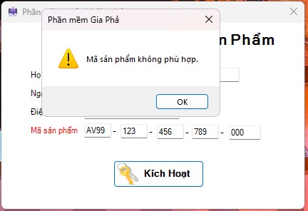 Kích hoạt phần mềm Quản lý gia phả