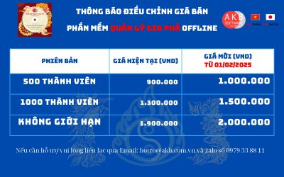 THÔNG BÁO ĐIỀU CHỈNH GIÁ PHẦN MỀM QUẢN LÝ GIA PHẢ OFFLINE 2025